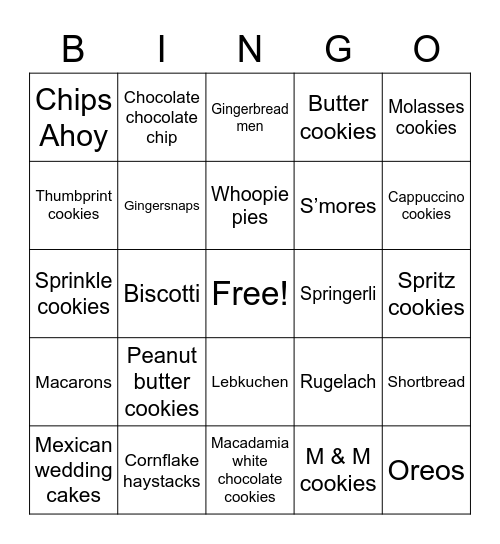 Favorite Cookies Bingo Card
