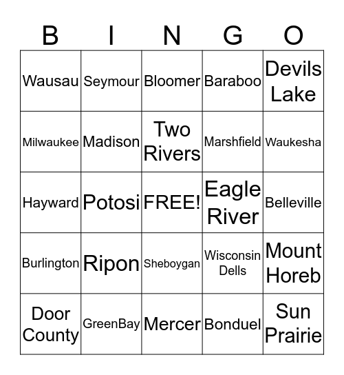 Wisconsin City Bingo Card