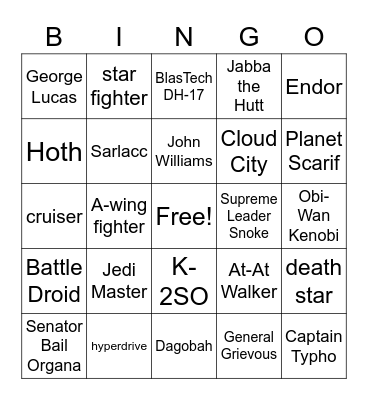 Star Wars Bingo Card