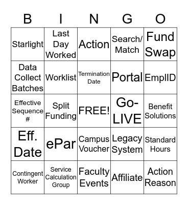 PeopleSoft Bingo Card