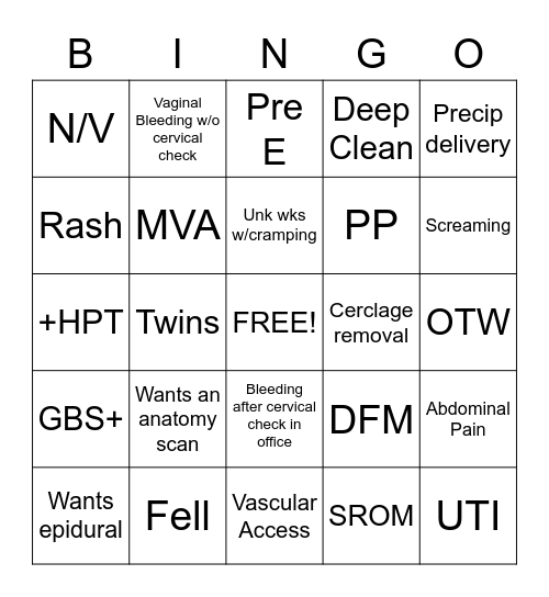 WPH Triage Bingo Card