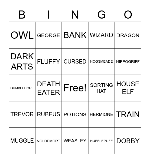 JLN Harry Potter Bingo Card