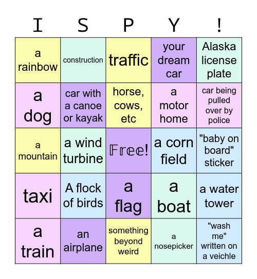 𝗜 𝗦𝗽𝘆 𝗥𝗼𝗮𝗱 𝗧𝗿𝗶𝗽 𝗦𝘁𝘆𝗹𝗲 𝗕𝗶𝗻𝗴𝗼! Bingo Card