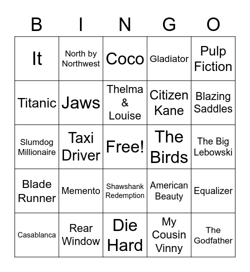JLN Movie Bingo #2 Bingo Card