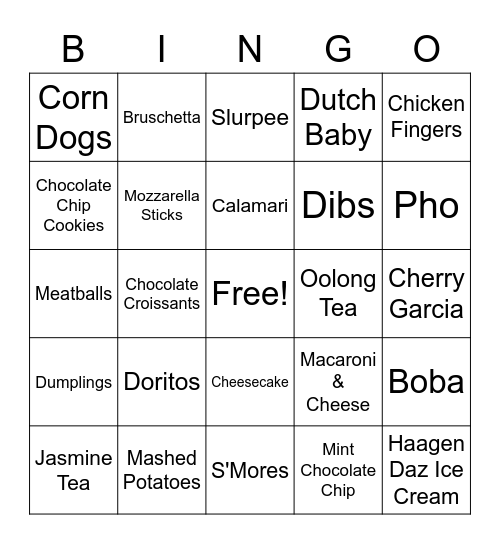 JLN Things Lee Kids Eat Bingo Card