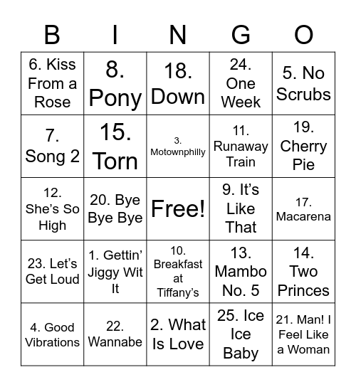 Round Two Bingo Card