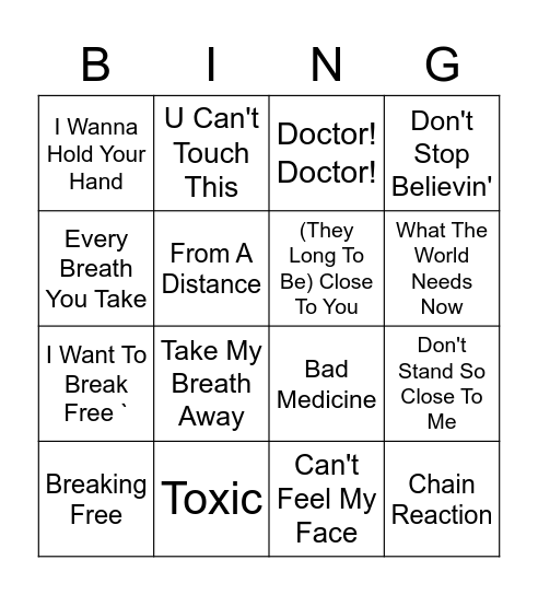 Isolation Tunes Bingo Card