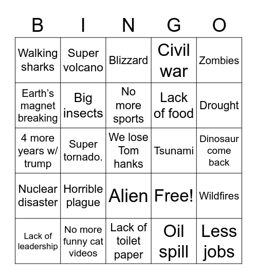 Apocalypse bingo Card