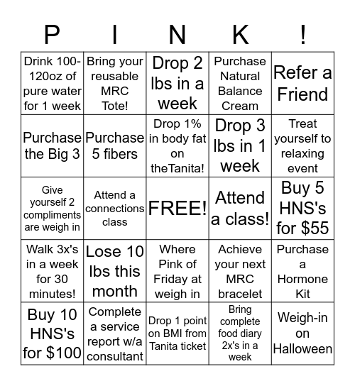 PINKTOBER~ Body in Balance Bingo~ Bingo Card