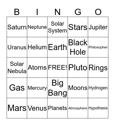 Planets Bingo Card