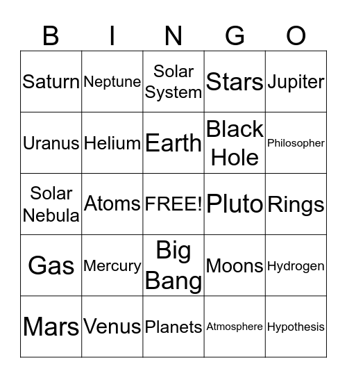 Planets Bingo Card