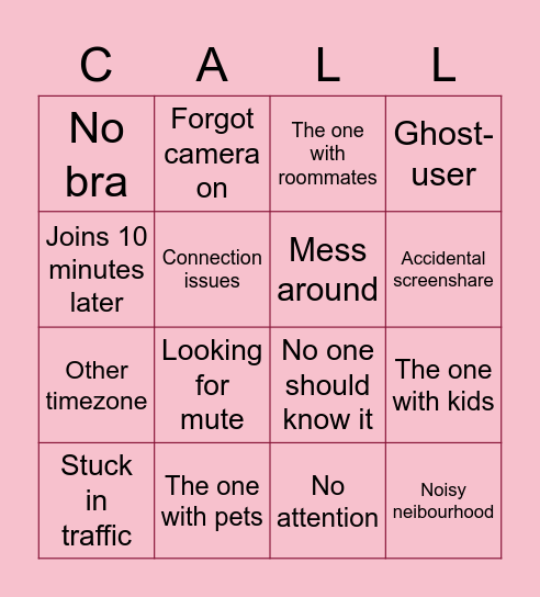 Video calls Bingo Card