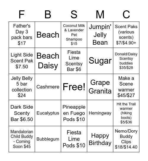 Scentsy Limited Edition Bingo Card