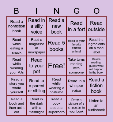 READING BINGO Card