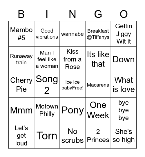 Round 2 90's Bingo Card