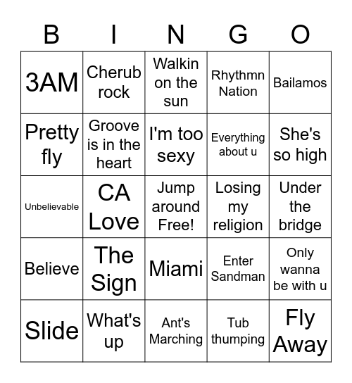 Round 3 90's Bingo Card