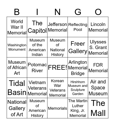 The National Mall  Bingo Card