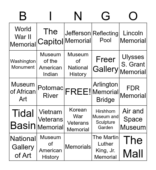 The National Mall  Bingo Card