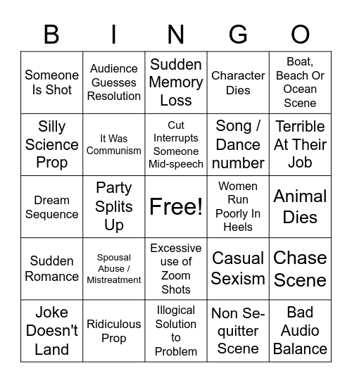 Bad Movie Bingo Card