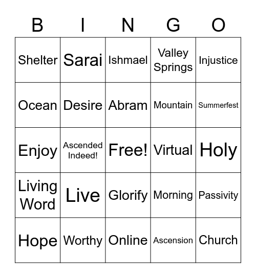 The God Who Sees Bingo Card