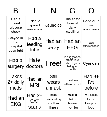 Bad Health Bingo Card