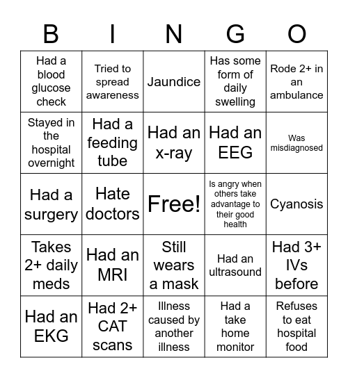 Bad Health Bingo Card
