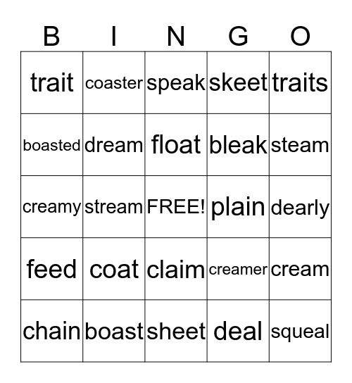 ea, ee, oa, ai Bingo Card