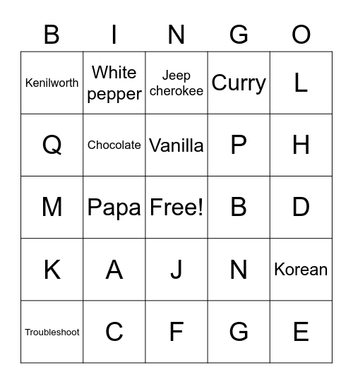 Untitled Bingo Card