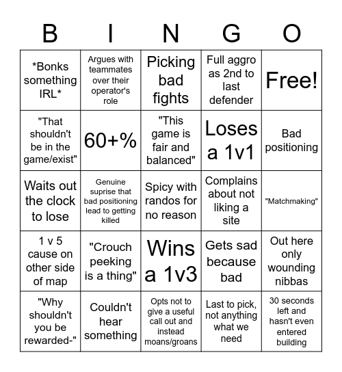 Ranked with the Boys Bingo Card