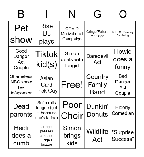 AGT Bingo Card