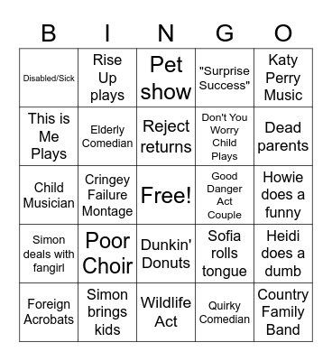 AGT Bingo Card