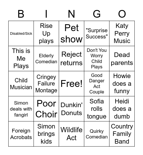 AGT Bingo Card