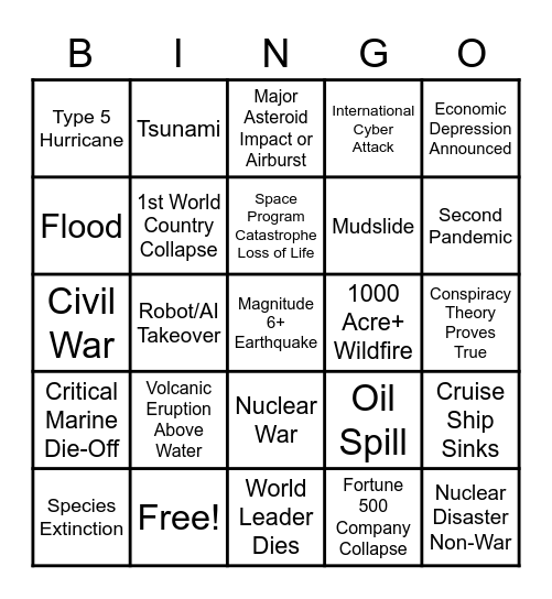 2020 Apocalypse Bingo Card