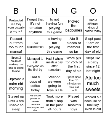 Eid Bingo Card