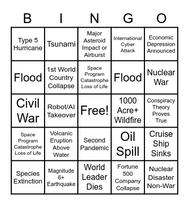 2020 Apocalypse Bingo Card