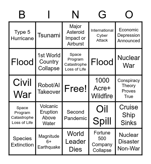 2020 Apocalypse Bingo Card