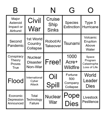 2020 Apocalypse Bingo Card