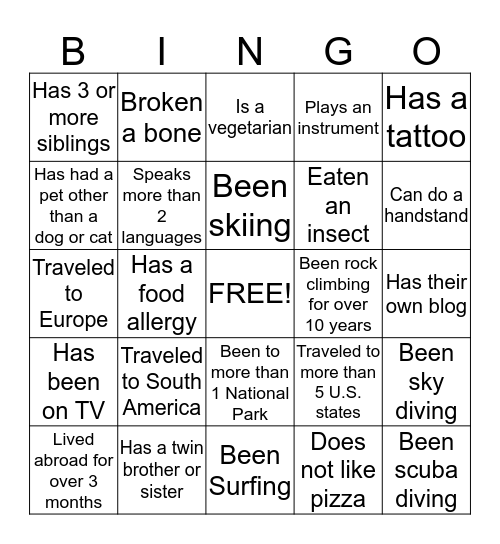 Belayer Bingo Card