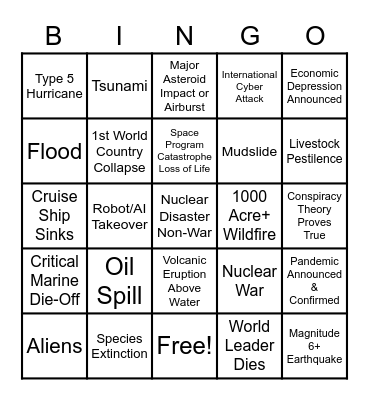 2020 Apocalypse Bingo Card