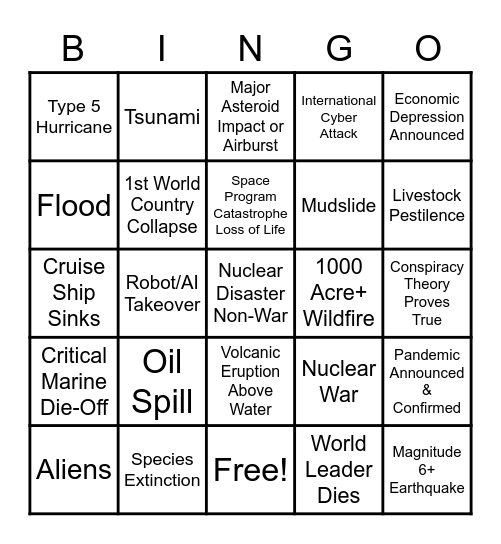 2020 Apocalypse Bingo Card