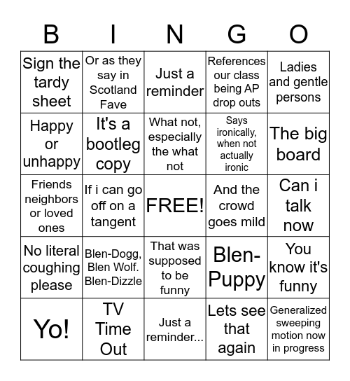 Blenn-Go Bingo Card