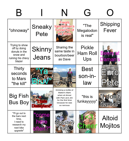 Pete's Birthday Bingo Card