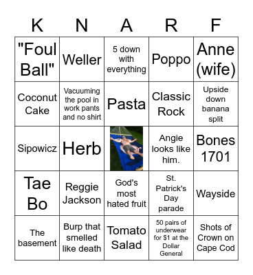 Knarf Birthday Bingo Card