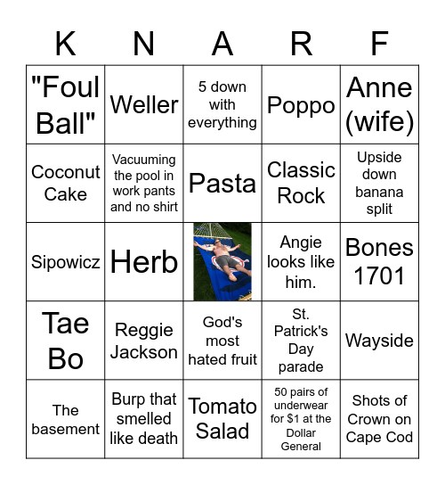 Knarf Birthday Bingo Card