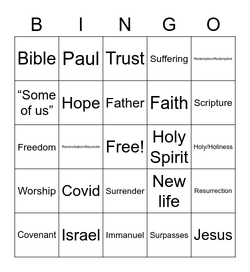 sermon Bingo Card