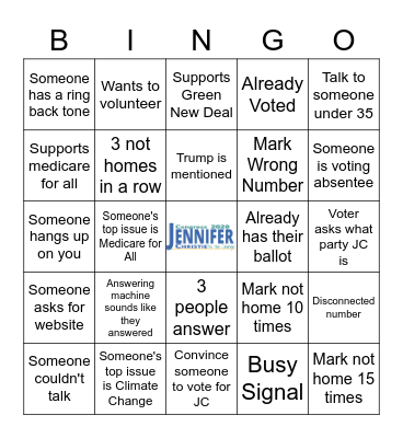 Phone Bank Bingo Card