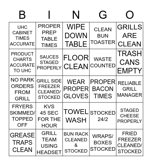 TOP NOTCH GRILL TEAM = LUNCH Bingo Card