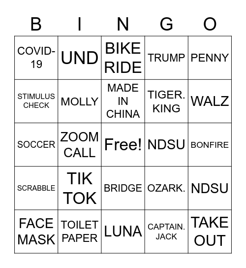 Quarantine Bingo Card