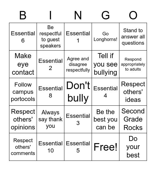 Essential 10 Bingo Card