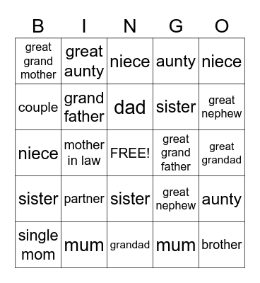HOME AND FAMILY Bingo Card